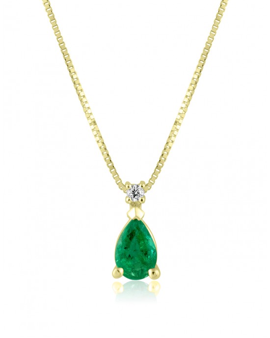 Emerald drop necklace with diamond in 18k gold 