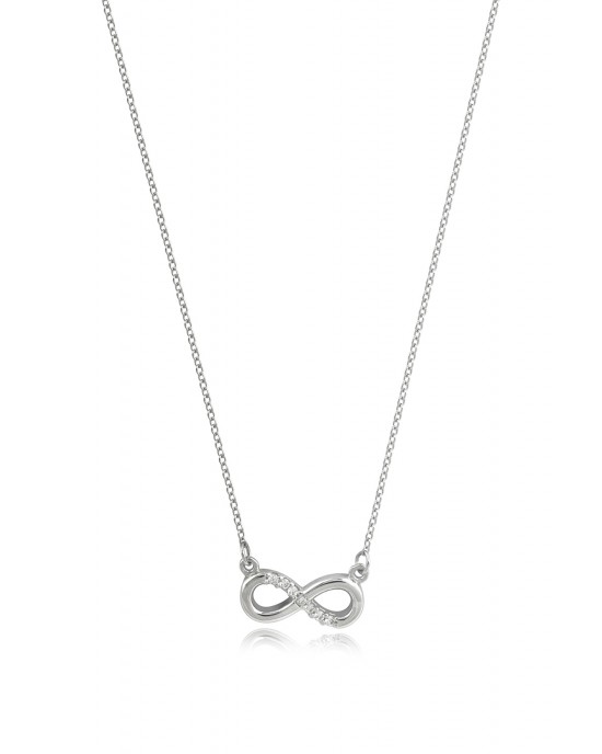 Infinity necklace with cubic zirconia in 14K white gold  