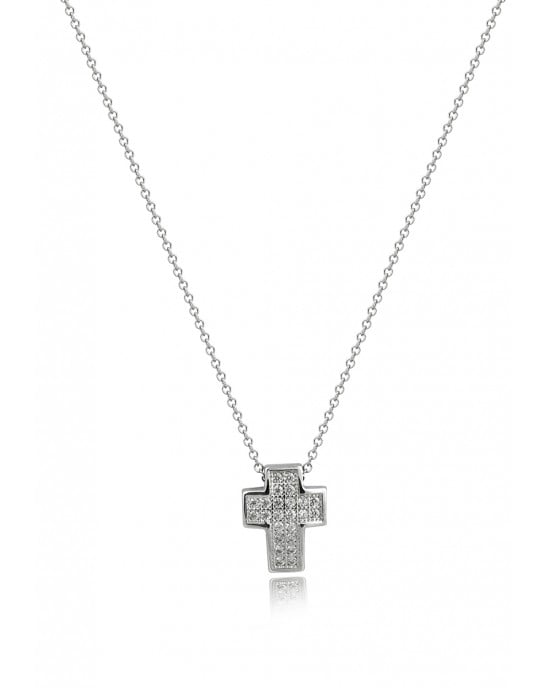 Νecklace cross with cubic zirconia in 14K white gold  