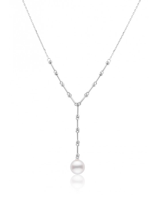 Necklace with pearl and diamonds in 18k white gold