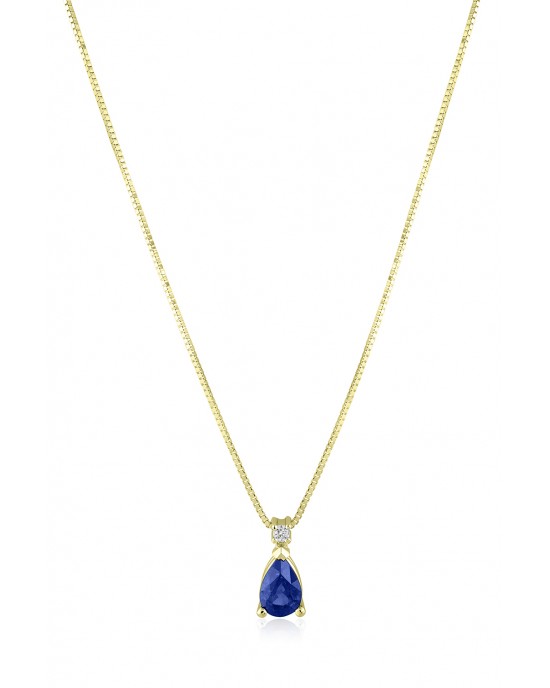Drop Necklace with Sapphire and Diamond K18 Gold 