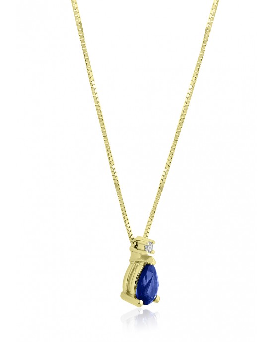 Drop Necklace with Sapphire and Diamond K18 Gold 