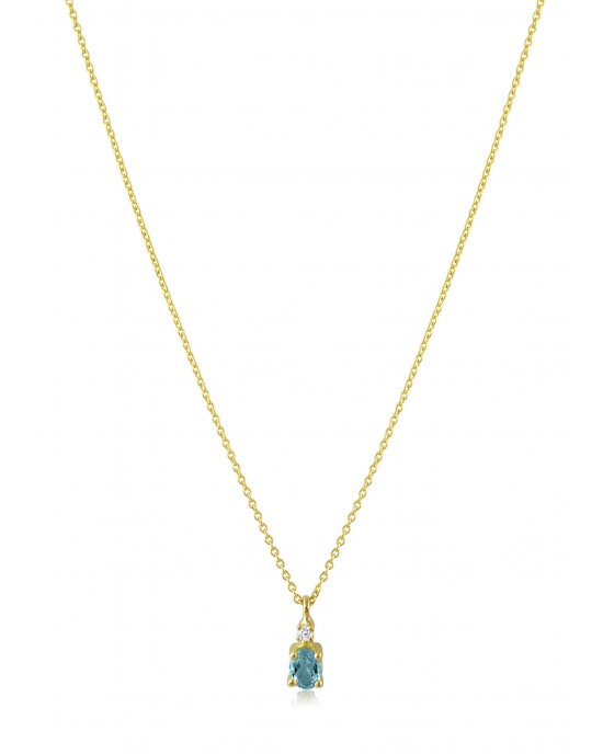 Κολιέ με aquamarine και διαμάντι από χρυσό Κ18 