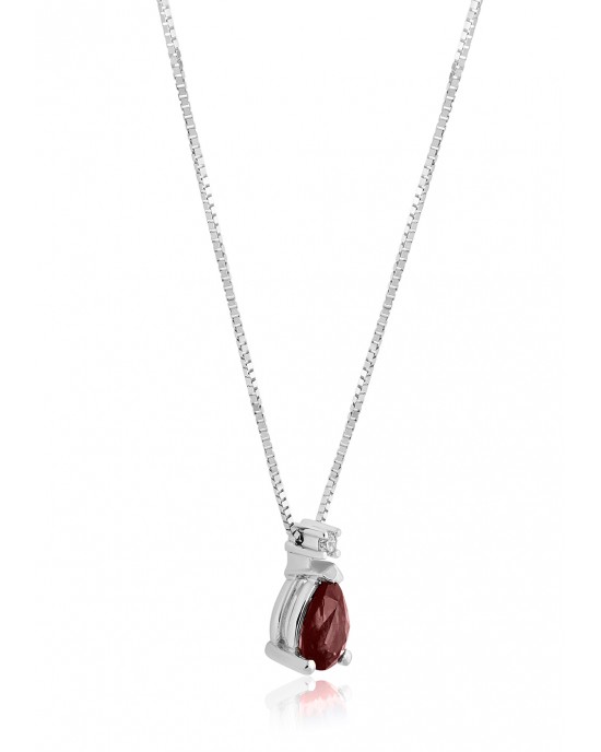 Drop necklace with ruby and diamond 18k white gold 