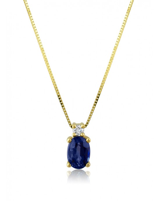 Oval necklace with sapphire and diamond 18k gold 