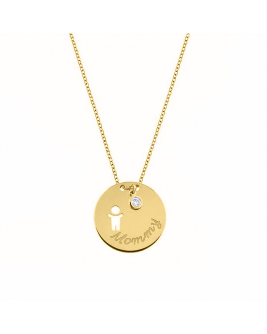 Child mommy necklace with diamond in 14K gold Ekan
