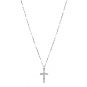 Cross necklace with cubic zirconia in 14k white gold  