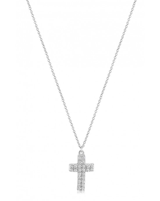 Κολιέ σταυρός με ζιρκόν από λευκόχρυσο Κ14