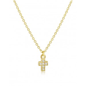 Dainty cross necklace with cubic zirconia in 14k gold  