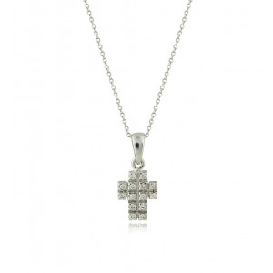 Γυναικείος σταυρός με διαμάντια από λευκόχρυσο Κ14