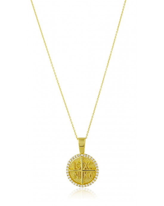 Byzantine Orthodox IC-XC NIKA pendant with cz in 14K Gold 