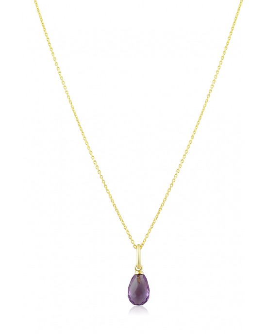Amethyst drop pendant in 14K gold with chain