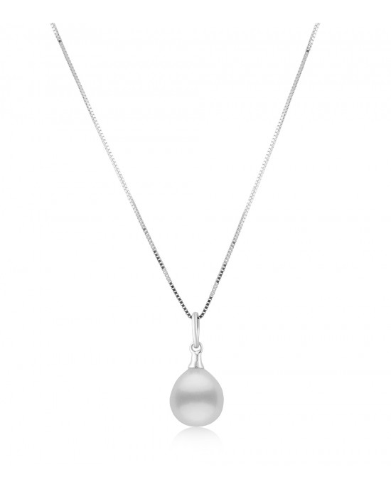 Drop pearl silver toned pendant in 14k white gold 