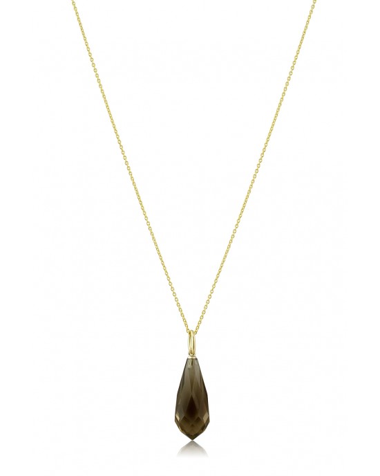 Smoky quartz drop pendant in 14K gold with chain