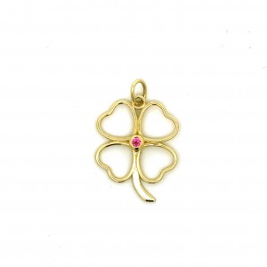 Pendant "4-Leaf Clover" with pink Sapphire in 14K Gold
