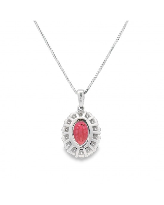 Cluster pendant with ruby and diamonds in 18k white gold