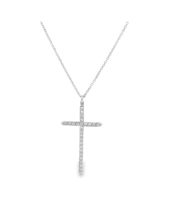 Κολιέ σταυρός με διαμάντια, λευκό χρυσό Κ14 Ekan