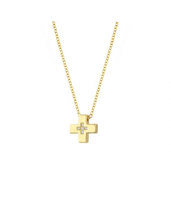 Κολιέ σταυρός με διαμάντια, χρυσό Κ14 Ekan