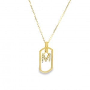 Rectangular monogram necklace with diamonds in 14K gold Ekan