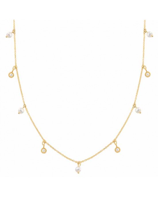 Κολιέ με διαμάντια και μαργαριτάρια, χρυσό Κ14 Ekan