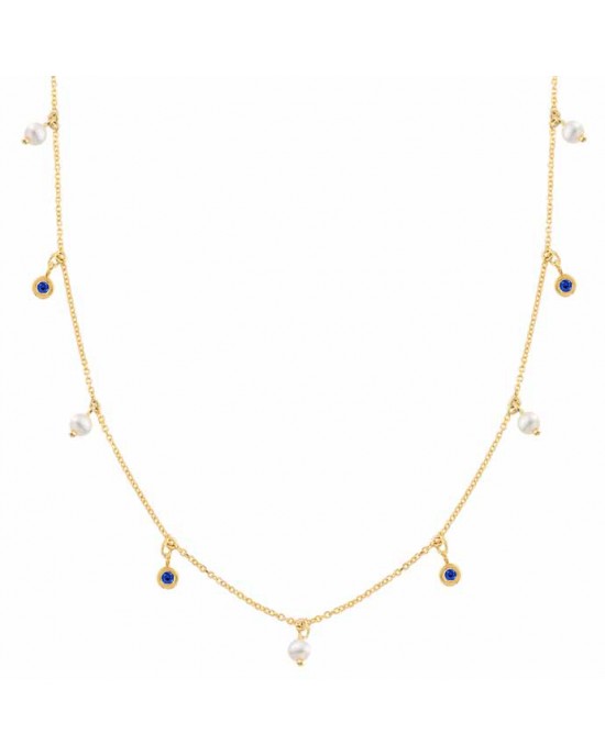 Κολιέ με ζαφείρια και μαργαριτάρια, χρυσό Κ14 Ekan