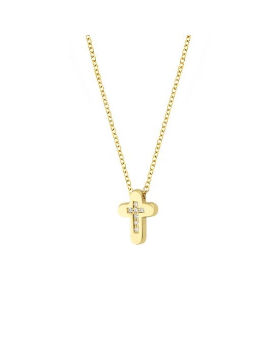 Κολιέ σταυρός με διαμάντια, χρυσό Κ14 Ekan