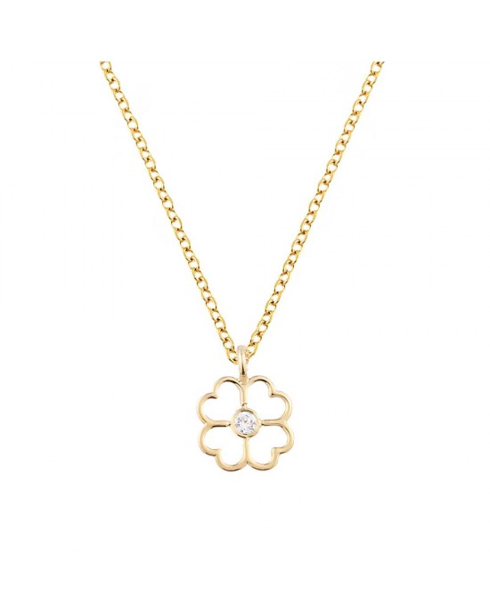Κολιέ τετράφυλλο τριφύλλι με διαμάντι, χρυσό Κ14 Ekan