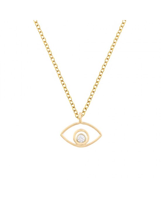  Κολιέ ματάκι με διαμάντι, χρυσό Κ14 Ekan