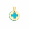  Round Pendant with Cross and Turquoise in 14K Gold Ekan