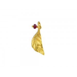 Pendant "Olive tree leaf" with ruby in 14K gold 