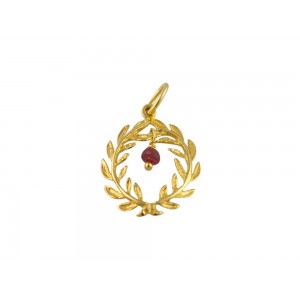 Bay leaves pendant with ruby in 14k gold 