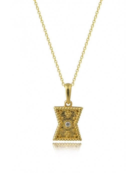 Βυζαντινό μενταγιόν από Χρυσό Κ18 με διαμάντι και αλυσίδα
