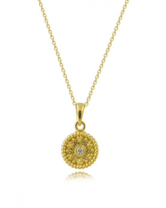 Round Byzantine pendant in 18k gold with diamond