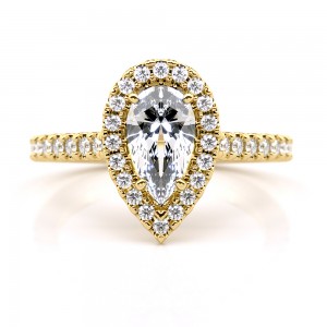 Pear-shaped diamond halo ring in 18k gold GIA Certified