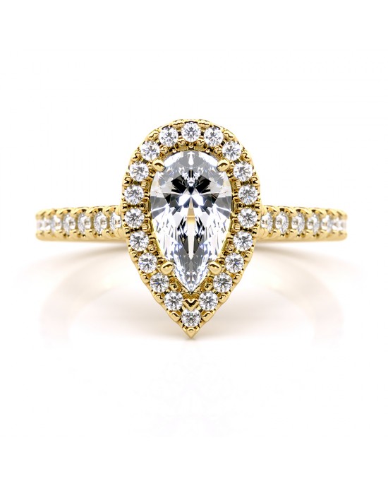 Μονόπετρο δαχτυλίδι halo με διαμάντι pear 0.60ct από χρυσό Κ18 με πιστοποιητικό GIA