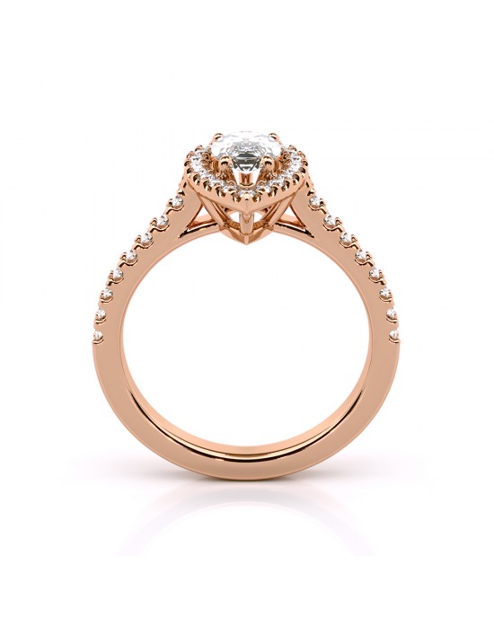 Μονόπετρο δαχτυλίδι halo με διαμάντι pear 0.60ct από ροζ χρυσό Κ18 με πιστοποιητικό GIA