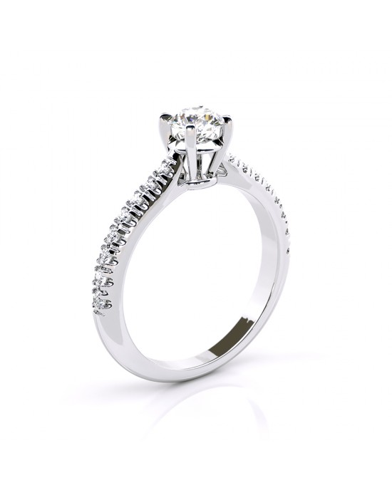 Μονόπετρο δαχτυλίδι λευκόχρυσο Κ18 με διαμάντι μπριγιάν 0.50ct με πέτρες στο πλάι και πιστοποίηση GIA