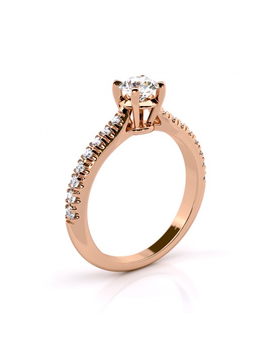Μονόπετρο δαχτυλίδι ροζ χρυσό Κ18 με διαμάντι μπριγιάν 0.50ct με πέτρες στο πλάι και πιστοποίηση GIA