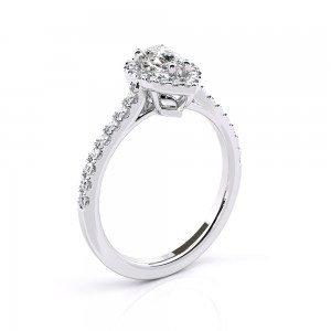 Μονόπετρο δαχτυλίδι halo με διαμάντι pear 0.40ct από λευκόχρυσο Κ18 με πιστοποιητικό GIA Μονόπετρο δαχτυλίδι halo με διαμάντι pear 0.40ct από λευκόχρυσο Κ18 με πιστοποιητικό GIA