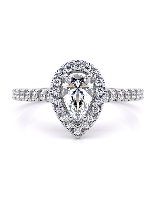 Μονόπετρο δαχτυλίδι halo με διαμάντι pear 0.40ct από λευκόχρυσο Κ18 με πιστοποιητικό GIA