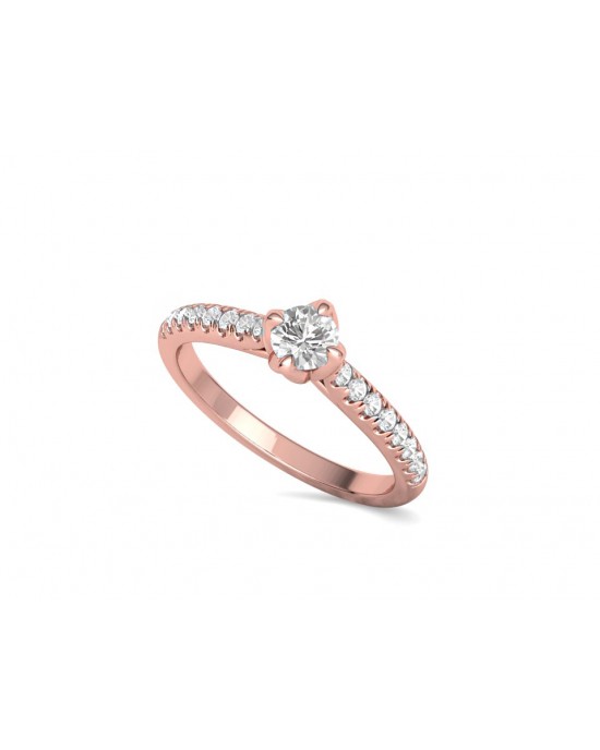 Μονόπετρο δαχτυλίδι από ροζ χρυσ΄ό Κ18 με διαμάντι μπριγιάν 0.30ct με πέτρες στο πλάι και πιστοποίηση GIA