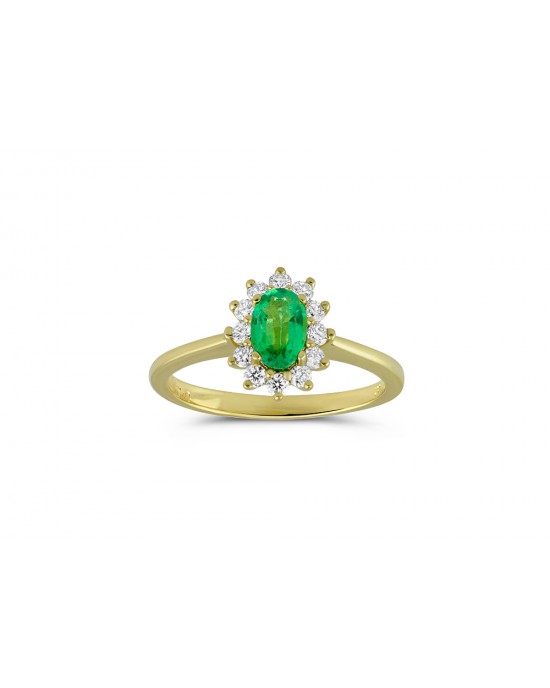 Emerald ring with diamonds in 18k  gold 