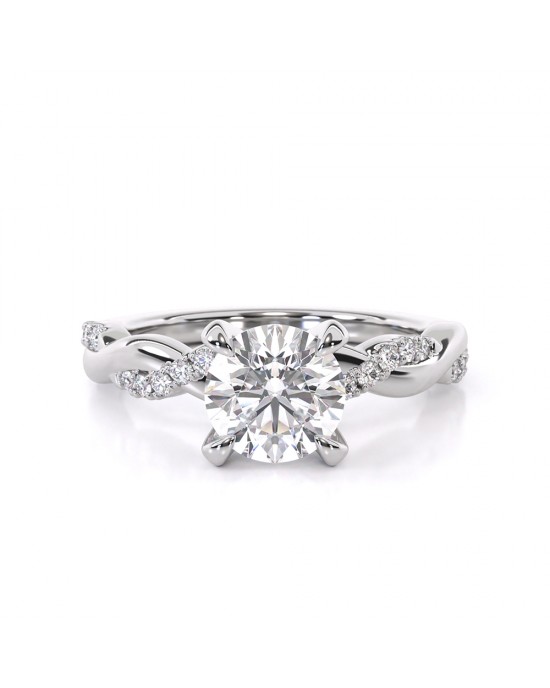 Lab-Grown diamond twisted engagement ring with lab-created side stones IGI Certified, in 18k white gold