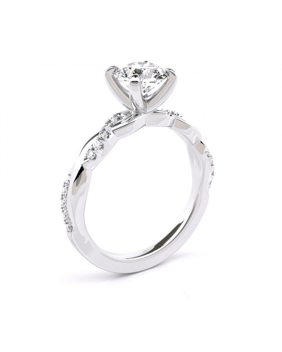 Lab-Grown diamond twisted engagement ring with lab-created side stones IGI Certified, in 18k white gold