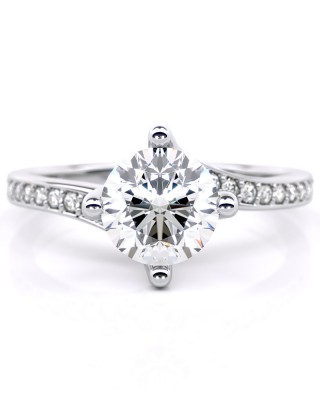 Lab-Grown Diamond swirl engagement ring with lab-created side stones IGI Certified, in 18k white gold