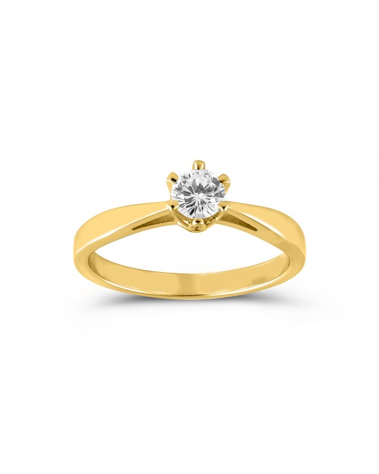 Μονόπετρo δαχτυλίδι με 6 δόντια από χρυσο Κ18 και διαμάντι μπριγιάν 0.22ct 