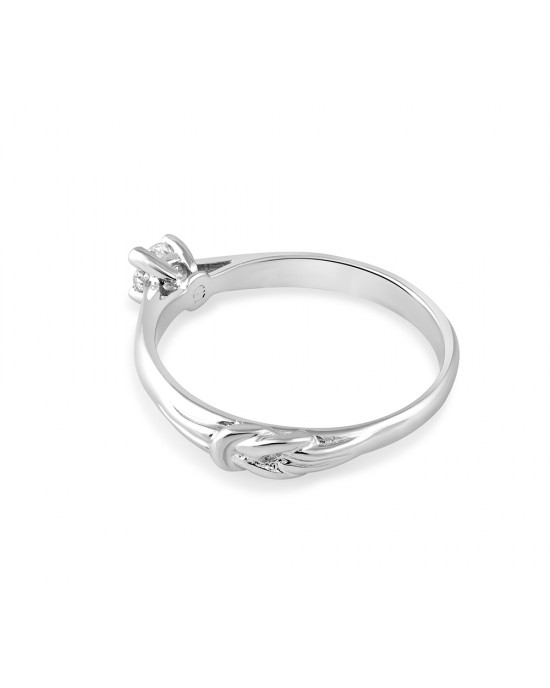Μονόπετρο δαχτυλίδι με κόμπο του Ηρακλέους από λευκόχρυσο Κ18 με διαμάντι μπριγιάν 0.18ct και πιστοποίηση GIA