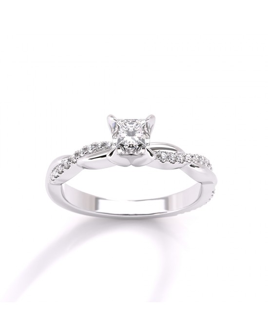 Engagement ring with 0.40ct GIA certified princess cut diamond in 18k white gold