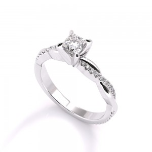 Μονόπετρο δαχτυλίδι λευκόχρυσο Κ18 με κεντρικό διαμάντι princess 0.42ct και πιστοποίηση GIA