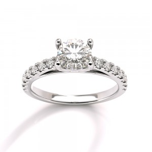 0.70ct Diamond engagement ring with side stones in 18k white gold GIA Certified